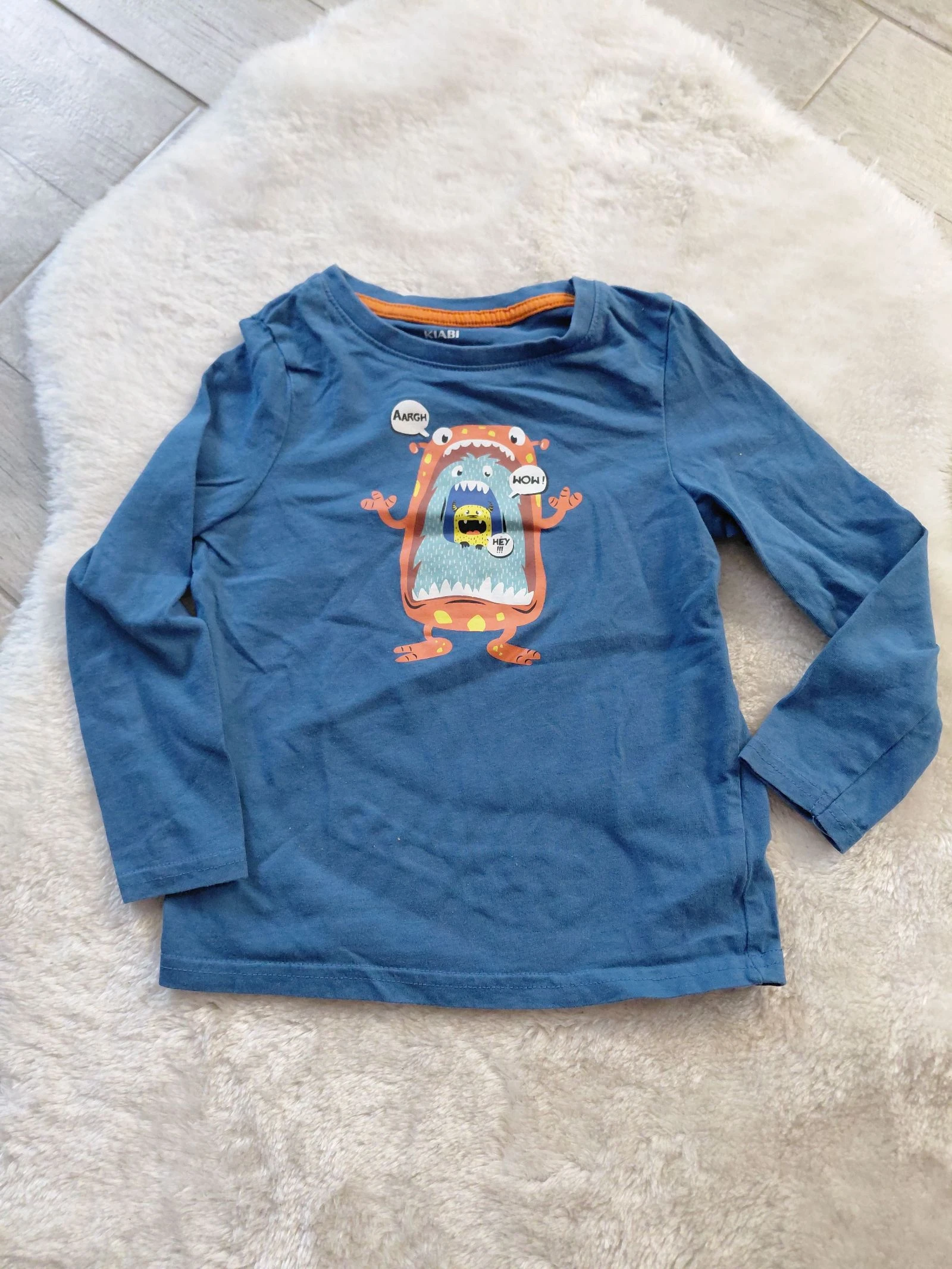 T-shirt manches longues bleu motif monstre kiabi 4 ans